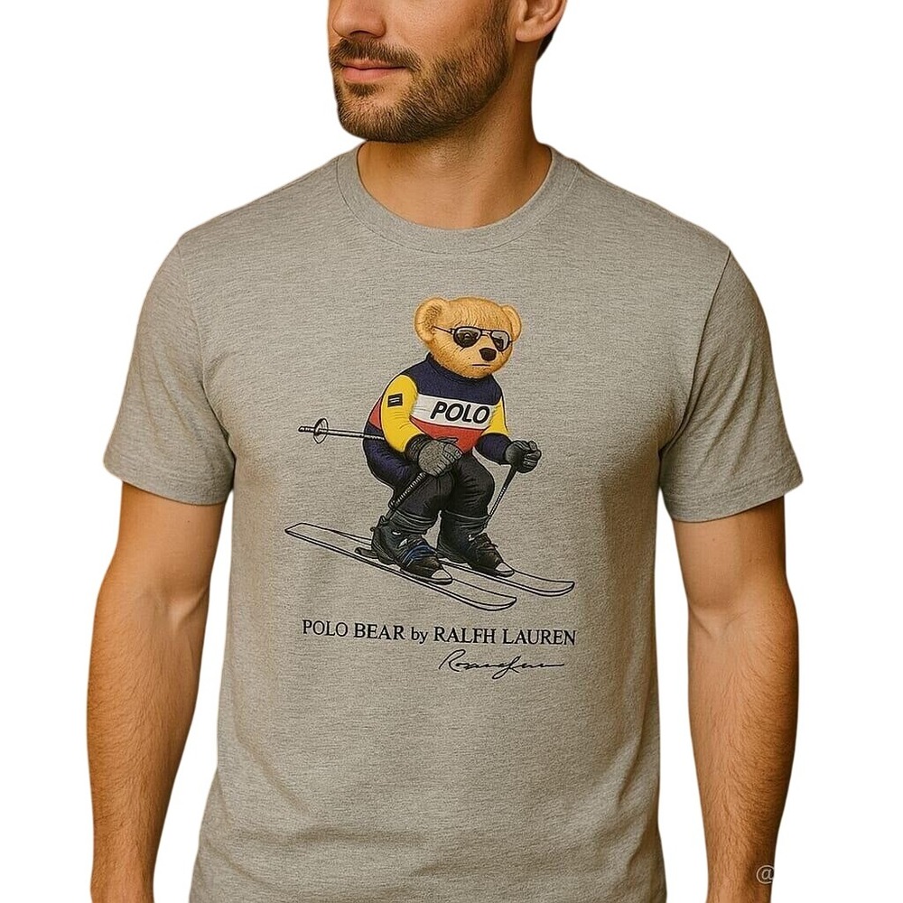 Polo Ralph Lauren Bear Skiing Graphic‎ T-Shirt Crew Neck Tee Men's XXL